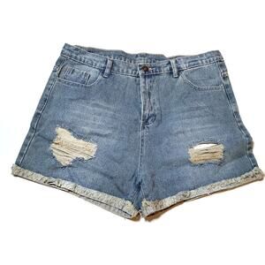 Distressed High Rise Denim Jean Shorts